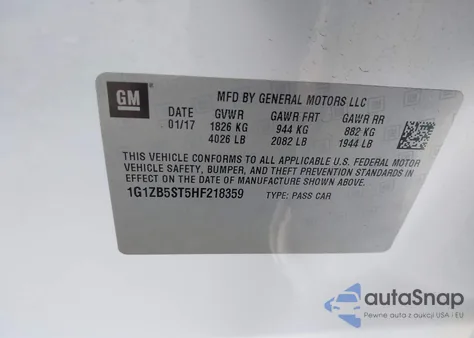 2017 Chevrolet Malibu Ls z USA, uszkodzony, nr VIN 1G1ZB5ST5HF218359